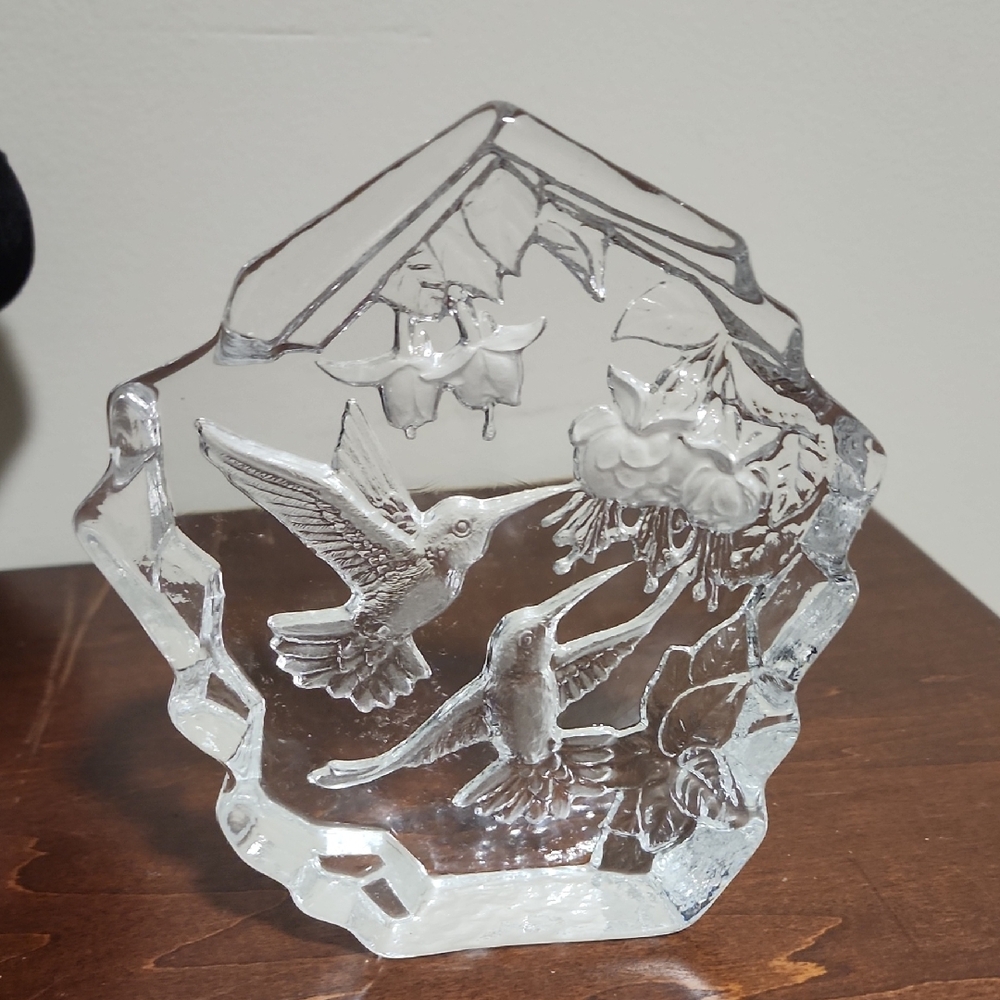 Reversed Cut Glass Humming Bird Art Sculpture